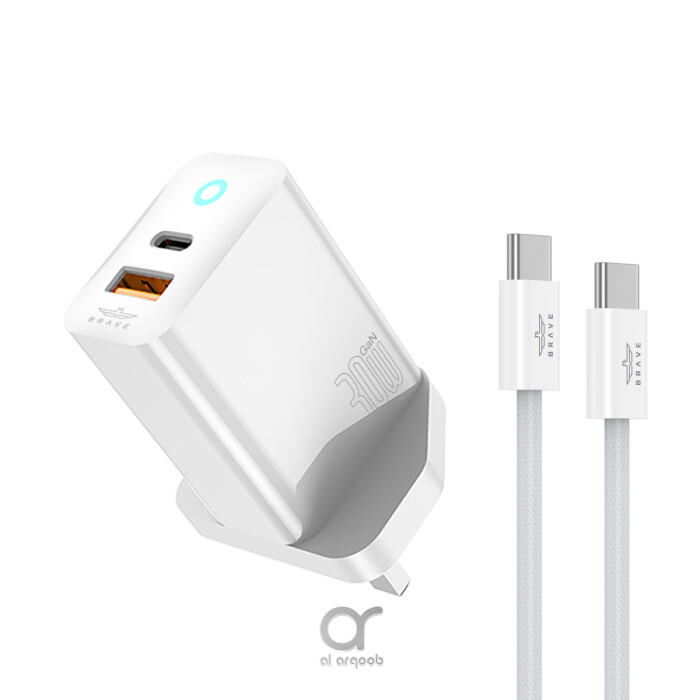 Brave 30W GaN Dual Port Fast Wall Charger Type-C + USB-A - Premium phone chargers UAE, Mobile accessories online UAE