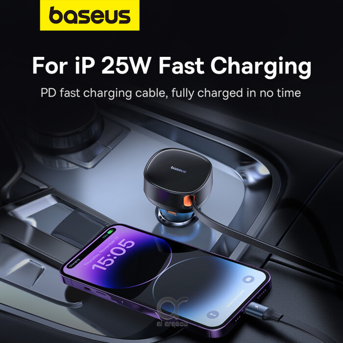 Baseus Car Charger Type-C Port + Type-C & Lightning - 60W car charger, black car charger