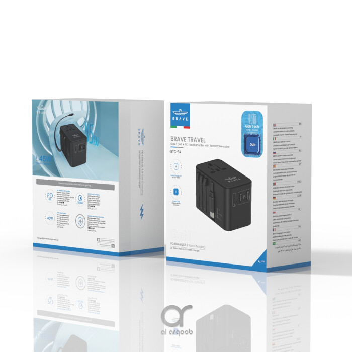 Brave Universal Travel Adapter, GaN3 Fast Charger 45W with - Wireless chargers Dubai, online mobile accessories in UAE