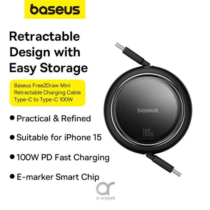 Baseus 100W Free2 Draw Mini Both-Way Retractable Type C to - 100W cable, Baseus UAE accessories