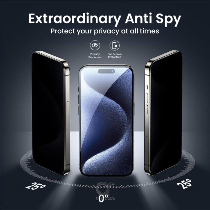 Premium Privacy Screen Protector for iPhone 15 Pro - 2.5D - iPhone 15 Pro privacy screen, scratch-resistant
