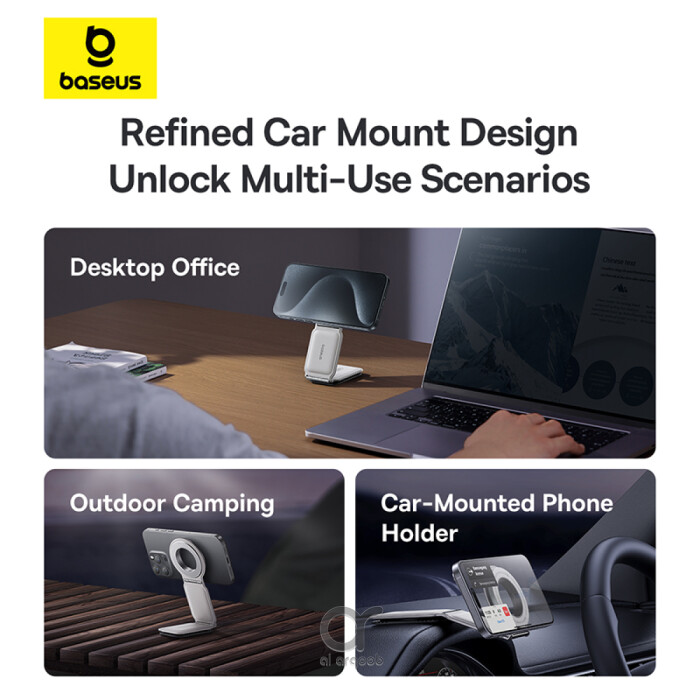 Baseus C02 Magnetic Car Mount – Foldable White Phone - rotatable holder, white phone stand