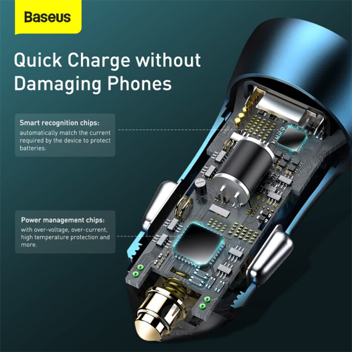 Baseus Golden Contactor Pro Dual Quick Charger Car Charger - Bluetooth headphones Dubai, Dubai mobile accessories