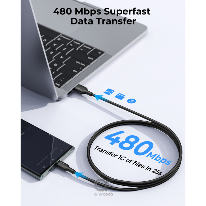 Voltme Powerlink EDC Series USB-A to Type-C Cable 60W PD - black 60W cable UAE, USB-A to Type-C 2m