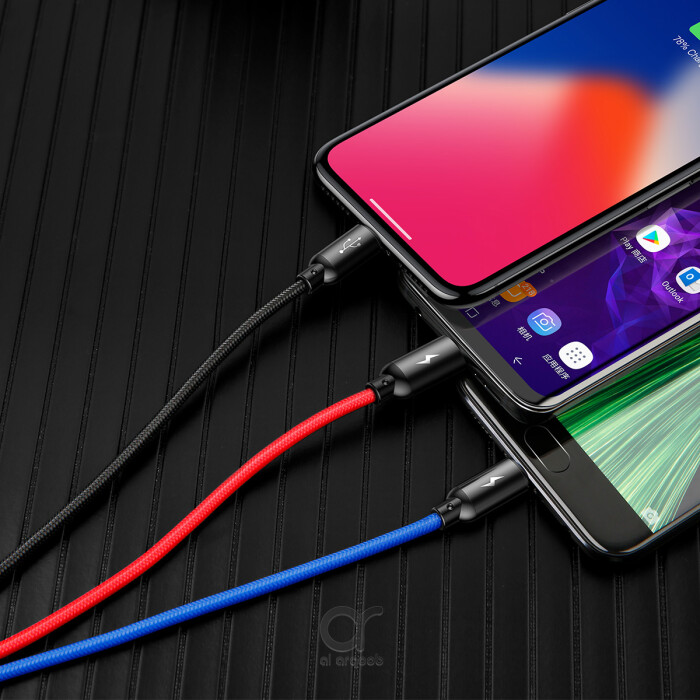 Baseus 3 in 1 Cable 3 Primary Colors Type C, Lightning , - online mobile accessories in UAE, mobile accessories