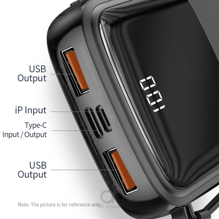 Baseus Qpow 10000mAh Portable Charger – Built-in Type-C - smart fast charging, باور بانك، شاحن محمول،