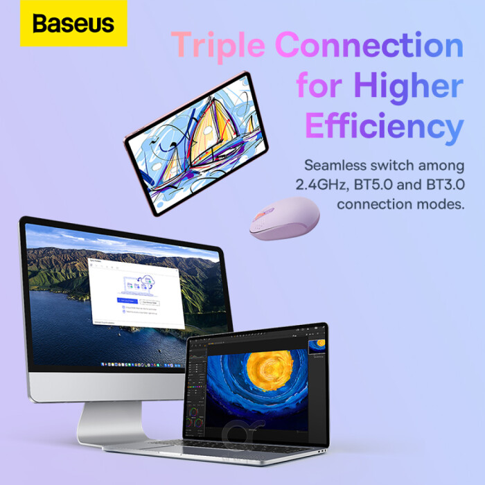 Baseus F01B Tri-Mode Wireless Mouse Nebula Purple - Mobile accessories in Dubai, Fast charging cables UAE